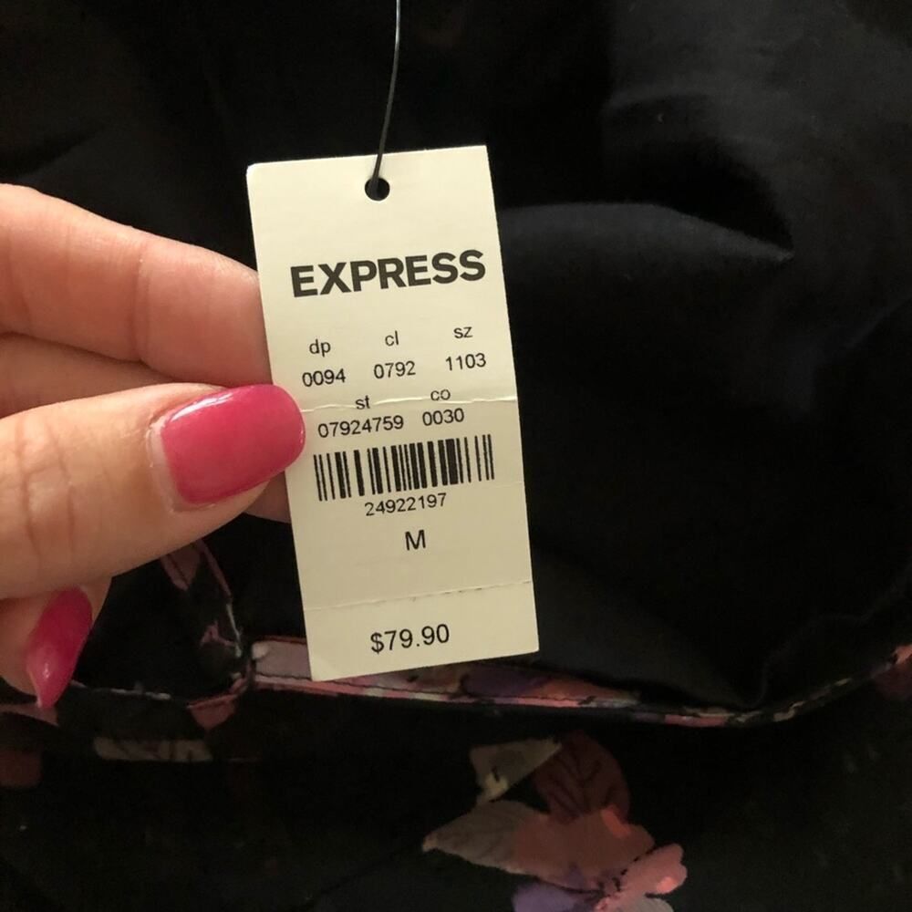Express Black Floral Clip Dot Tiered Midi Dress - Picture 12 of 12